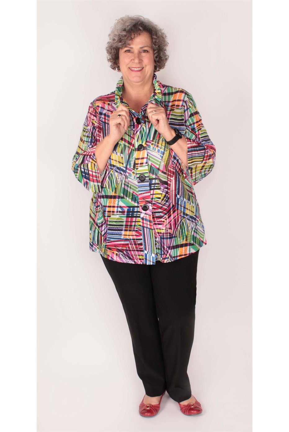 Blouson trapèze à imprimé patchwork rayé en tissu jacquard